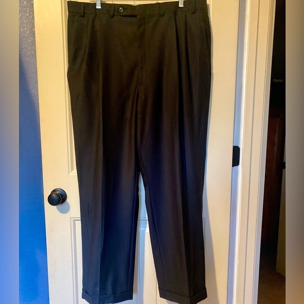Oscar De La Renta Black Pinstripe Dress Pants